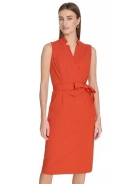 Calvin Klein Autumn in Manhattan Burnt Orange Bow Midi Dress NWT Size 12